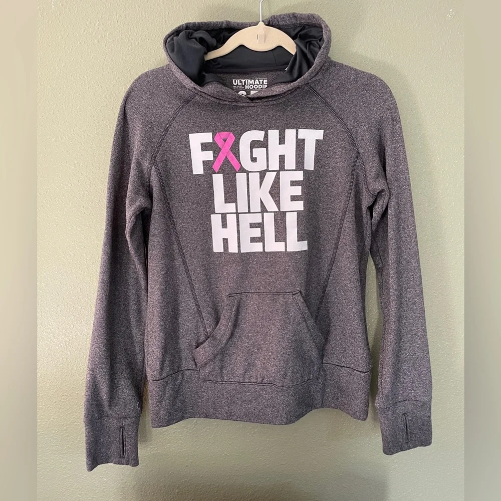 Adidas Ultimate Gray Hoodie "Fight Like Hell" Cancer Small - Picture 2 of 9